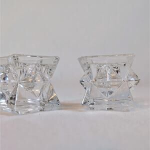 Vintage Crystal Glass Starburst Candle Holders Set Of 2